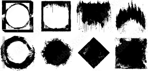 Grunge geometric stencil collection in black and white for urban design projects