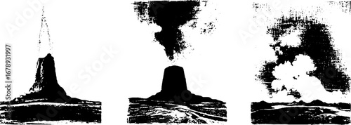 Black and white geyser stencil illustrations set