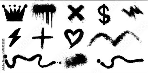 Black and white graffiti stencil set with symbols for urban art design