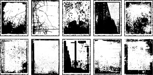 Urban stencil art set with grunge and distress effects in black and white for creative design projects