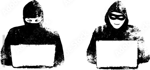 Black and white hacker stencil set for urban design and posters