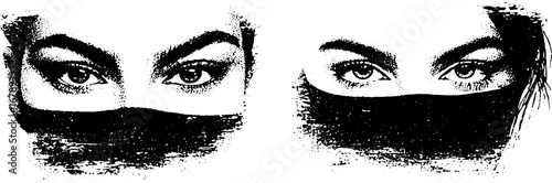 Black and white stencil set featuring intriguing half face illustrations for urban design