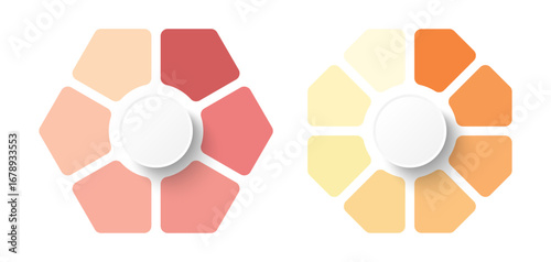 Pie chart clean design template isolated on white background. Hexagon and octagon chart layout.