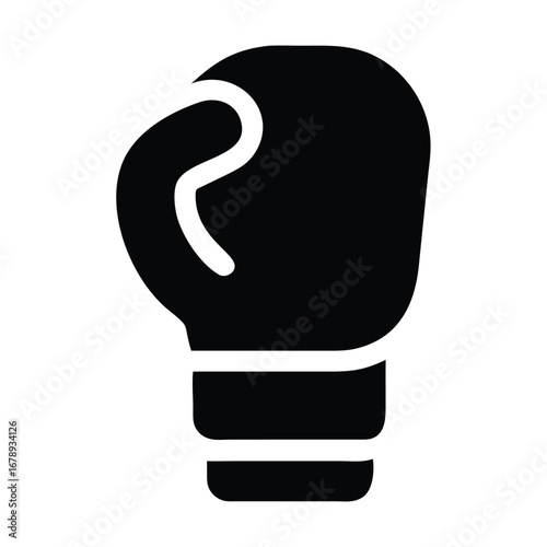 Black boxing glove silhouette. Black and white graphic illustration 