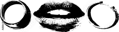 Black and white stencil set of hoop designs and lips - urban and grunge art collection