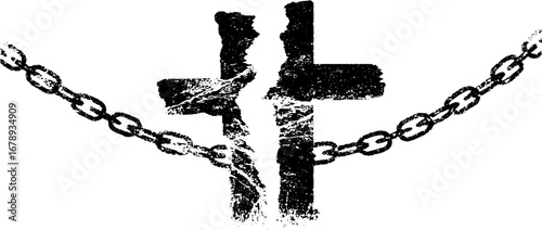 Grunge crosses with chains stencil design for urban art and craft projects