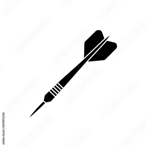 Simple black silhouette of a dart with a heart-shaped tail ready for play