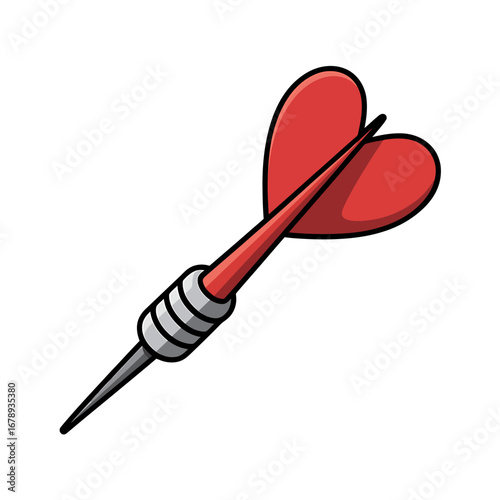 Red heart shaped dart with silver and gray grip ready for the game