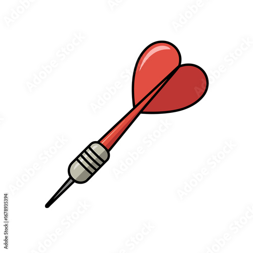 Red heart shaped dart with silver and gray grip ready for the game