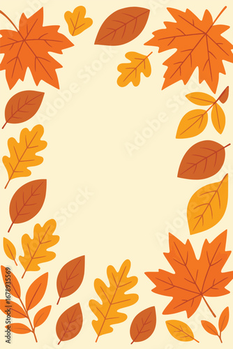 Fall leaves in vibrant shades of orange and yellow arranged as a seasonal border—perfect for autumn graphics, invitations, nature branding, and festive design templates.