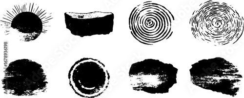 Black and white stencil illustration set of grungy distressed lines and shapes for urban design