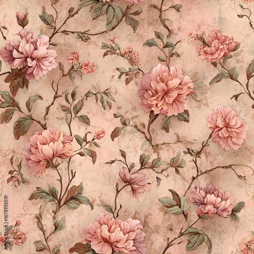 Soft faded floral fabric pattern vintage style seamless