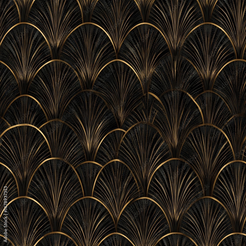 Fototapeta Art deco geometric fabric pattern in gold and black seamless
