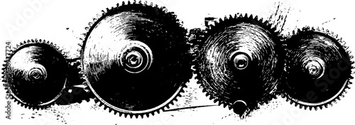 Black and white mecha gears stencil set for design and decoration