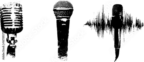 Black and white stencil microphone set for music and audio design