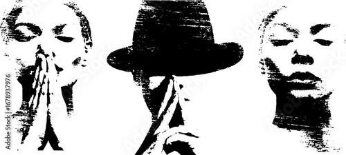 Dramatic expressions of mime: black and white stencil art collection