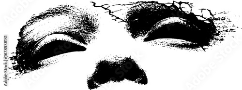 Black and white stencil art set of mirrors with cracked texture design
