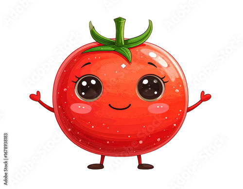 Smiling Kawaii Tomato Character, isolated on transparent background.