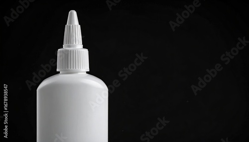 White bottle of glue on a black background