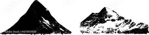 Black and white stencil illustrations of mountain peaks for design projects