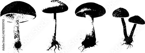 Monochrome mushroom stencil collection for artistic design projects