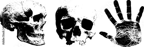 Black and white mutant skull and hand stencil set for urban art and design projects