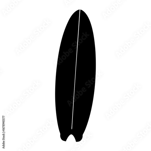 Simple black silhouette of a surfboard with a long white stripe