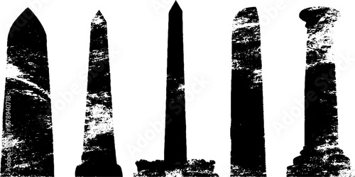 Vintage black and white stencil of obelisks for urban design and posters