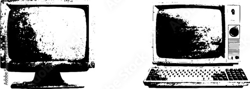 Vintage computer monitors stencil art collection for retro design projects