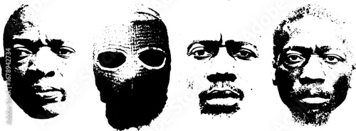 Black and white stencil art set featuring human faces for urban design projects