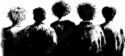 Grungy stencil silhouette of diverse people in black and white - urban art collection