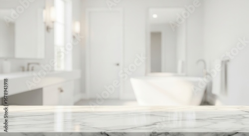Elegant marble countertop in a bright bathroom interior offering versatile design applications