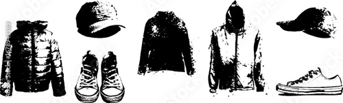 Urban fashion stencil collection: black and white clothing and accessories design
