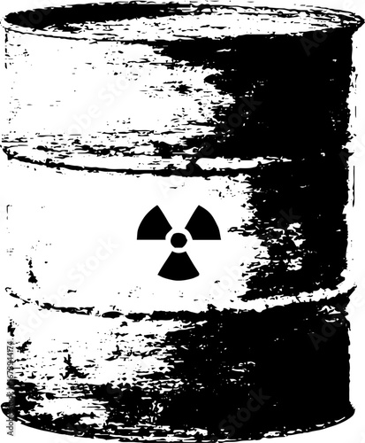 Black and white stencil of radioactive waste barrel for urban and industrial designs