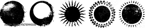 Grunge sun and moon stencil collection in black and white for creative designs