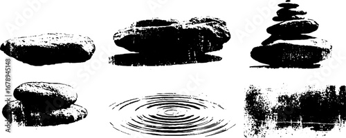 Black and white river stone stencil set for artistic design projects