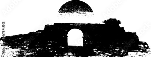 Roman ruins stencil in black and white art for urban design and decor