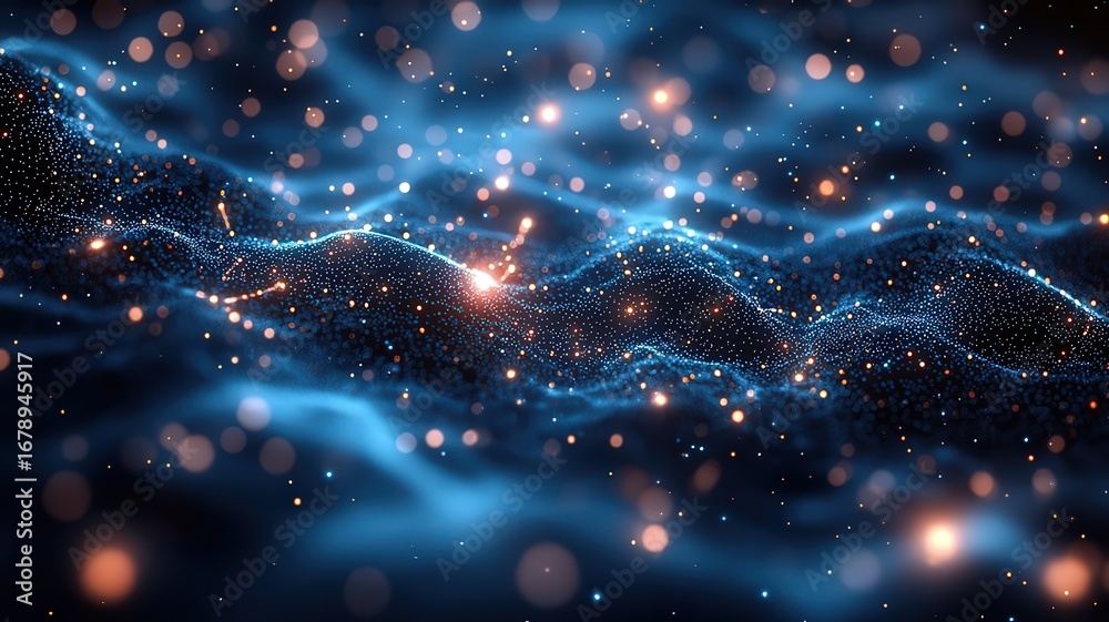 Obraz premium Abstract blue waves of ligt and particles creating amesmerizing cosmic atmosphre, perfect for technology science, or creative projcts.