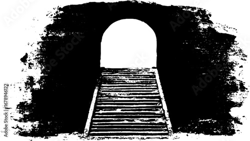 Black and white ruins stencil art - urban artistic expression and design