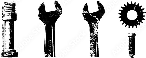 Industrial tools stencil set for vintage design projects and grungy artwork