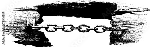 Rustic chain design in black and white stencil with distressed texture for vintage art projects