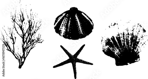 Black and white sea life stencil set for beach themed designs and crafts