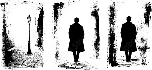 Black and white stencil silhouette set for urban art and design concepts