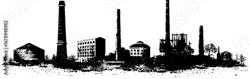 Industrial smoke stencil silhouettes: black and white urban design for posters