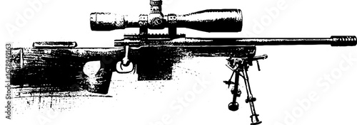 Black and white stencil of sniper rifle - tactical design for posters and cards