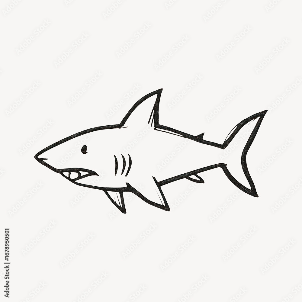 Naklejka premium Simple black-and-white shark illustration.