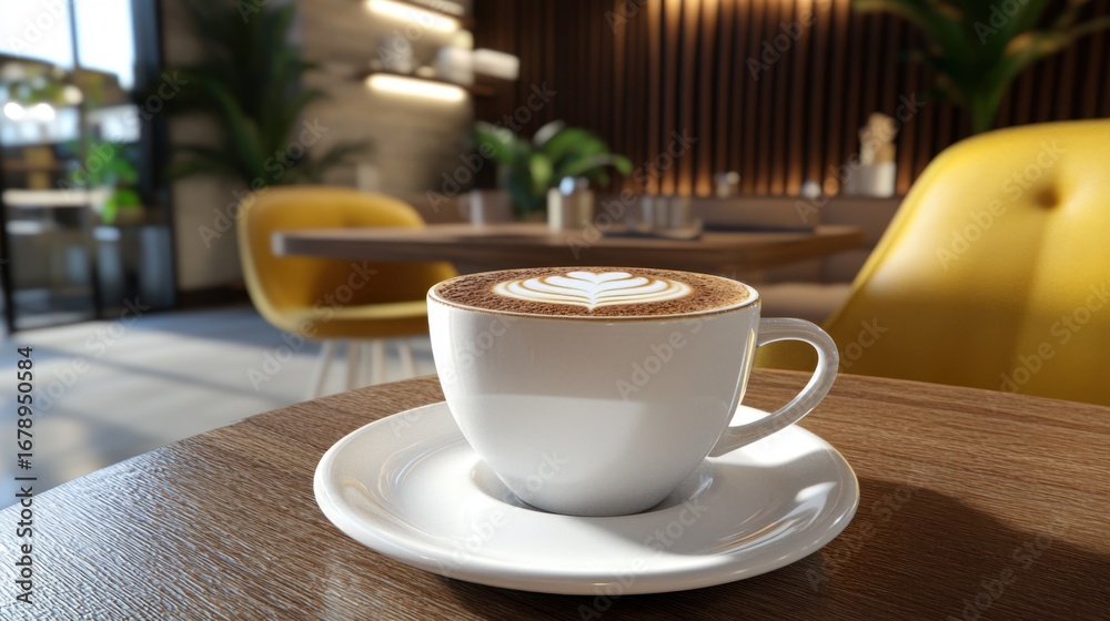 Fototapeta premium Detailed Cappuccino Art in Modern Café Setting