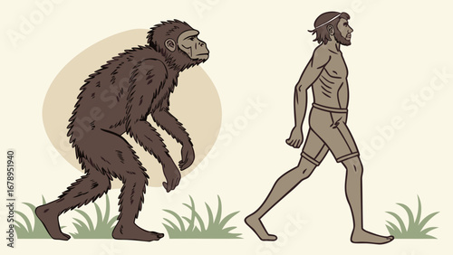 "Human Evolution from Ape to Modern Man Vector Illustration"