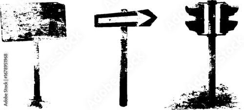 Grunge urban traffic signs stencil collection for street art and design projects