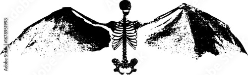 Monochrome skeleton bat stencil art for urban decor and design